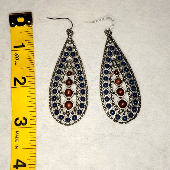 Bohemian Tear Drop Earing with Brown and Blue bead accents - Picture 2 of 4